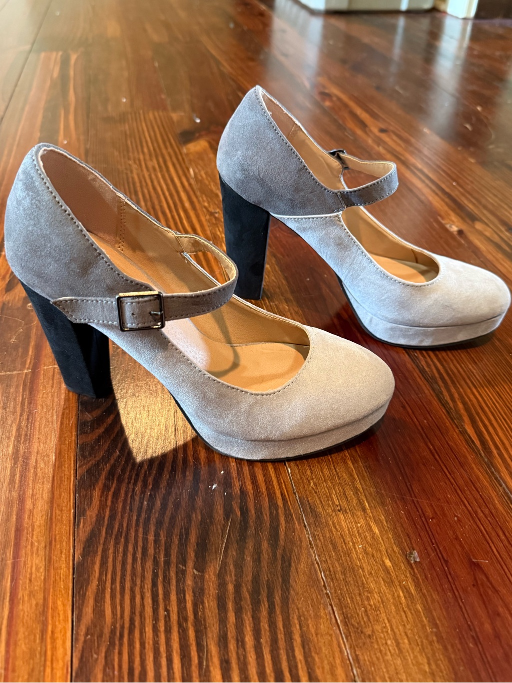 Candieâs Colorblock Gray Suede Mary Jane 4.5â High Heels